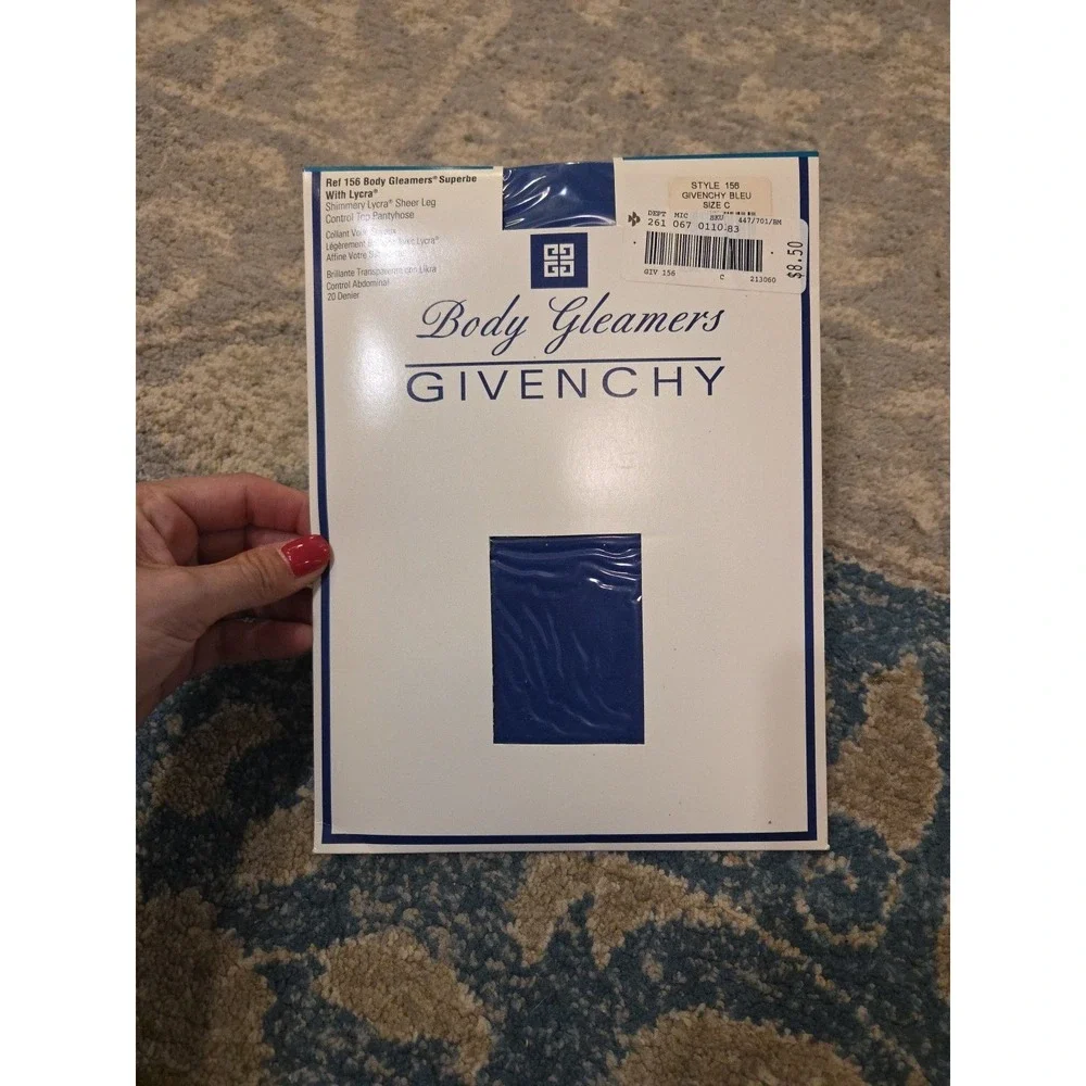 Givenchy Body Gleamers Control‎ Top Pantyhose Shimmery Sheer Leg Blue Size C New
